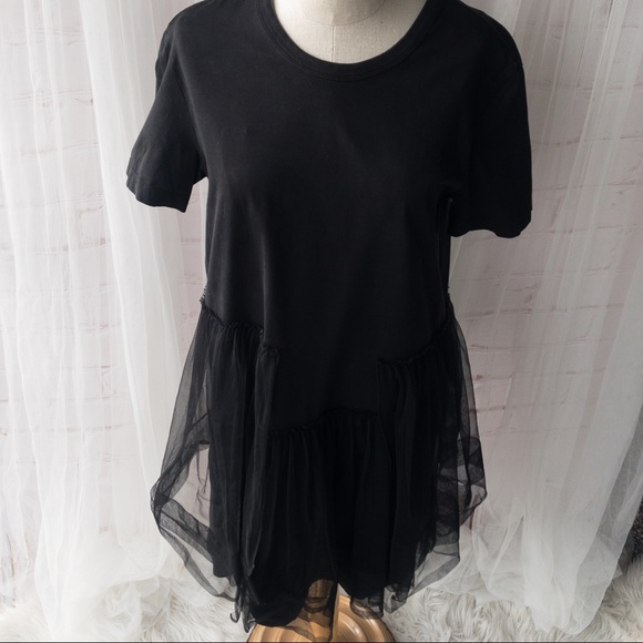 JNBY Women's Black Dress with Asymmetrical Tulle Design - Size Medium - Picture 5 of 14